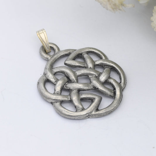 Vintage Pewter Celtic Cross Pendant - Floral Celtic Twist Design