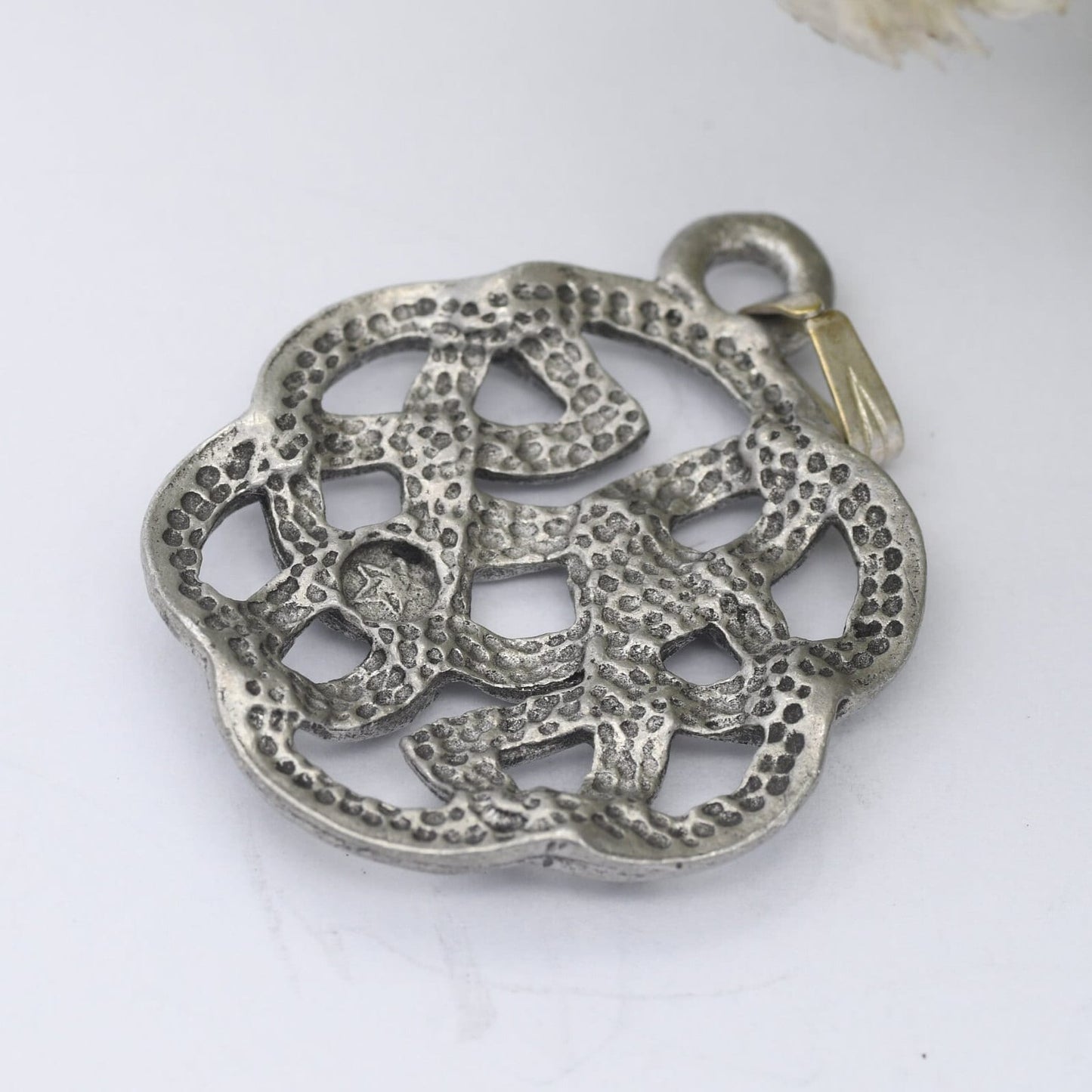 Vintage Pewter Celtic Cross Pendant - Floral Celtic Twist Design