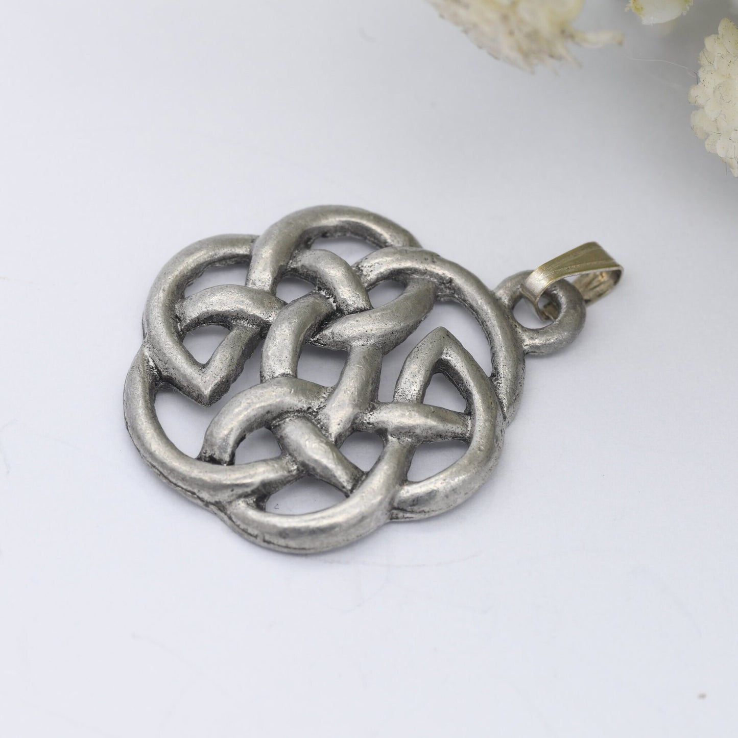 Vintage Pewter Celtic Cross Pendant - Floral Celtic Twist Design