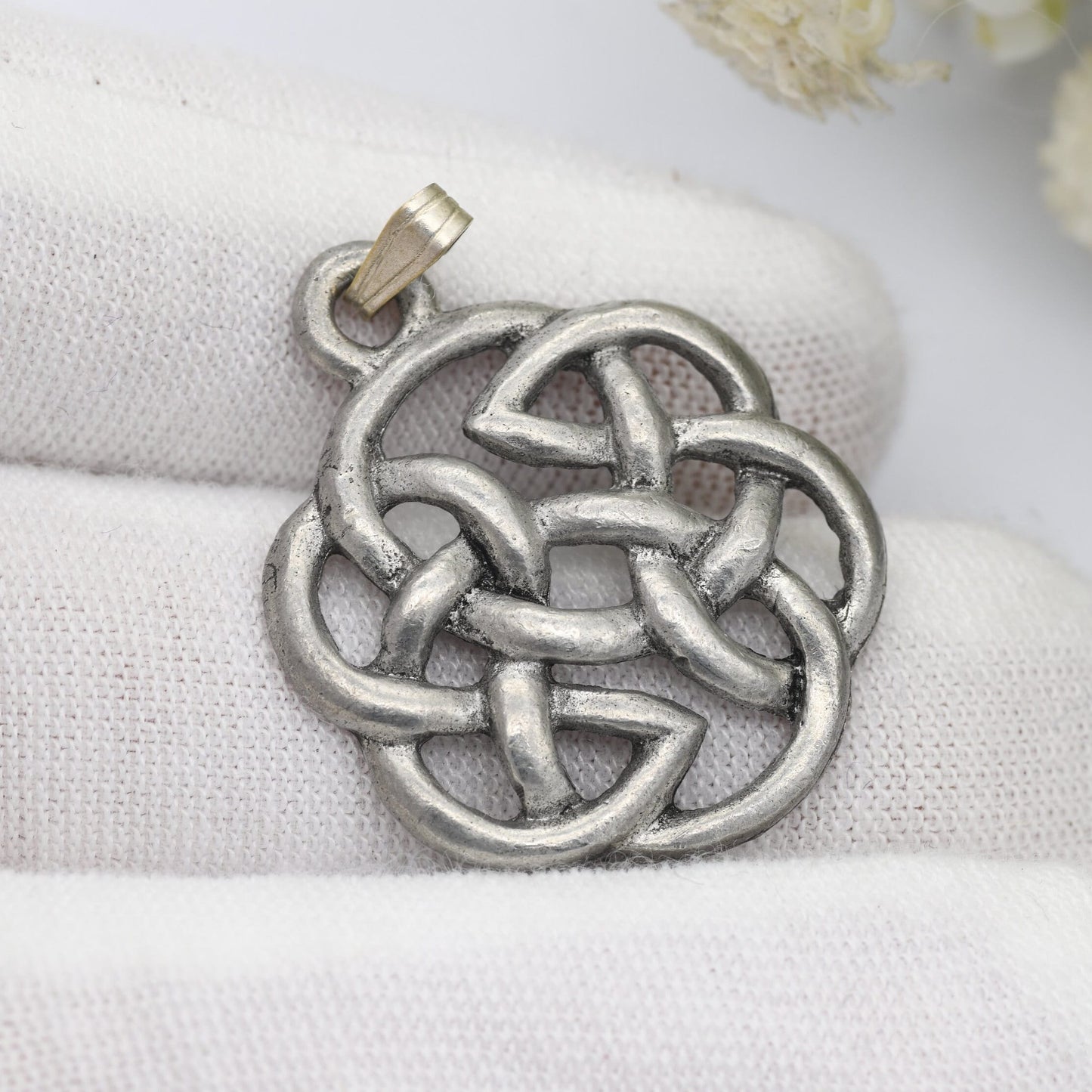 Vintage Pewter Celtic Cross Pendant - Floral Celtic Twist Design