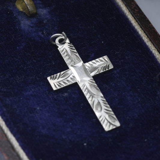 Vintage Sterling Silver Cross Pendant with Engraved Design