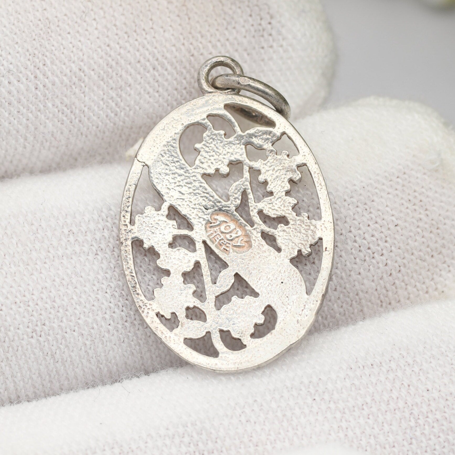 Vintage Sterling Silver Flower Openwork Pendant with Blank Plaque to the Front for Engraving - Antique Floral Style