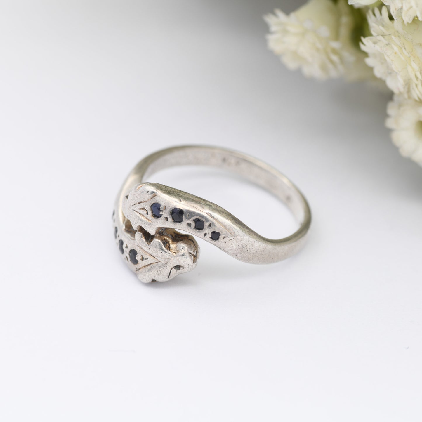 Vintage Sterling Silver Sapphire Panther Ring 1993 - Toi et Moi Style Animal Jewellery | Nature Lover Gift | UK Size - Q 1/2 US Size - 8 1/4