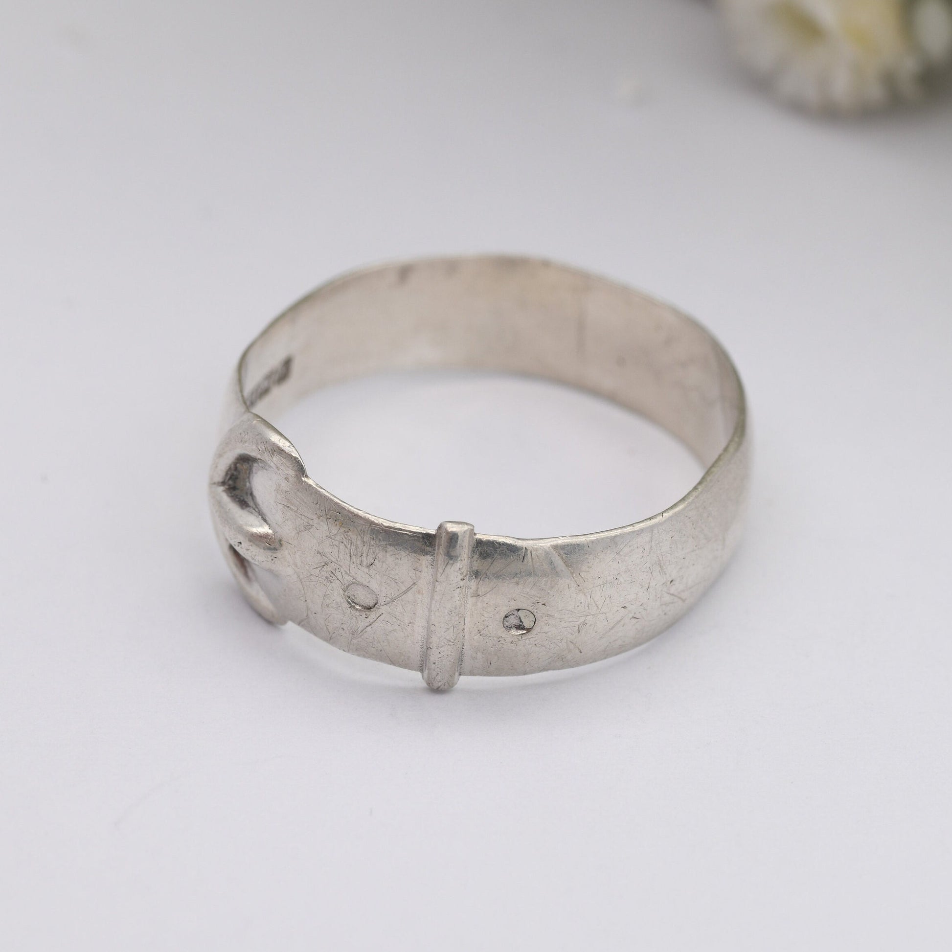 Vintage Sterling Silver Buckle Ring 1984 - Victorian Style | Unisex Belt Band Ring | UK Size - W | US Size - 11