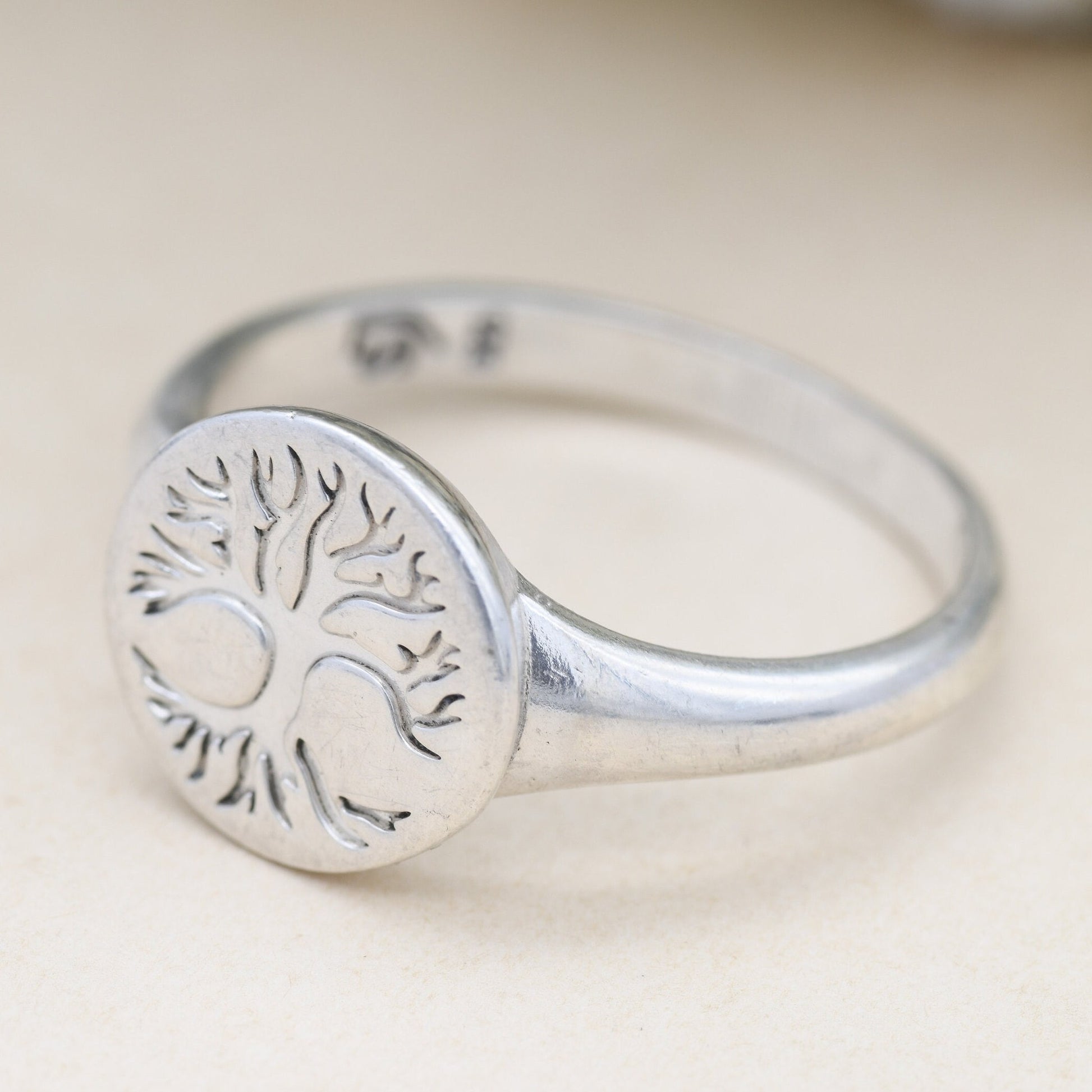 Sterling Silver St Justin Tree of Life Signet Ring - Celtic Design | Large Chunky Silver | UK Size - Y | US Size - 12