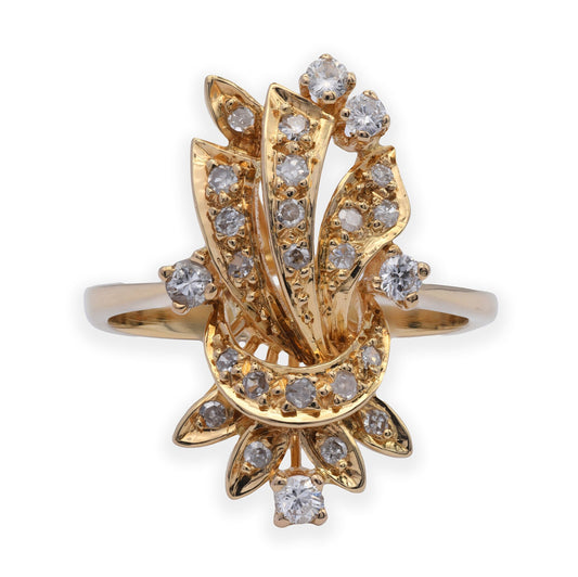 Vintage 18ct Gold Diamond Cocktail Ring - Ornate Statement Cluster Egyptian Gold Ring | UK Size - N | US Size - 6 3/4