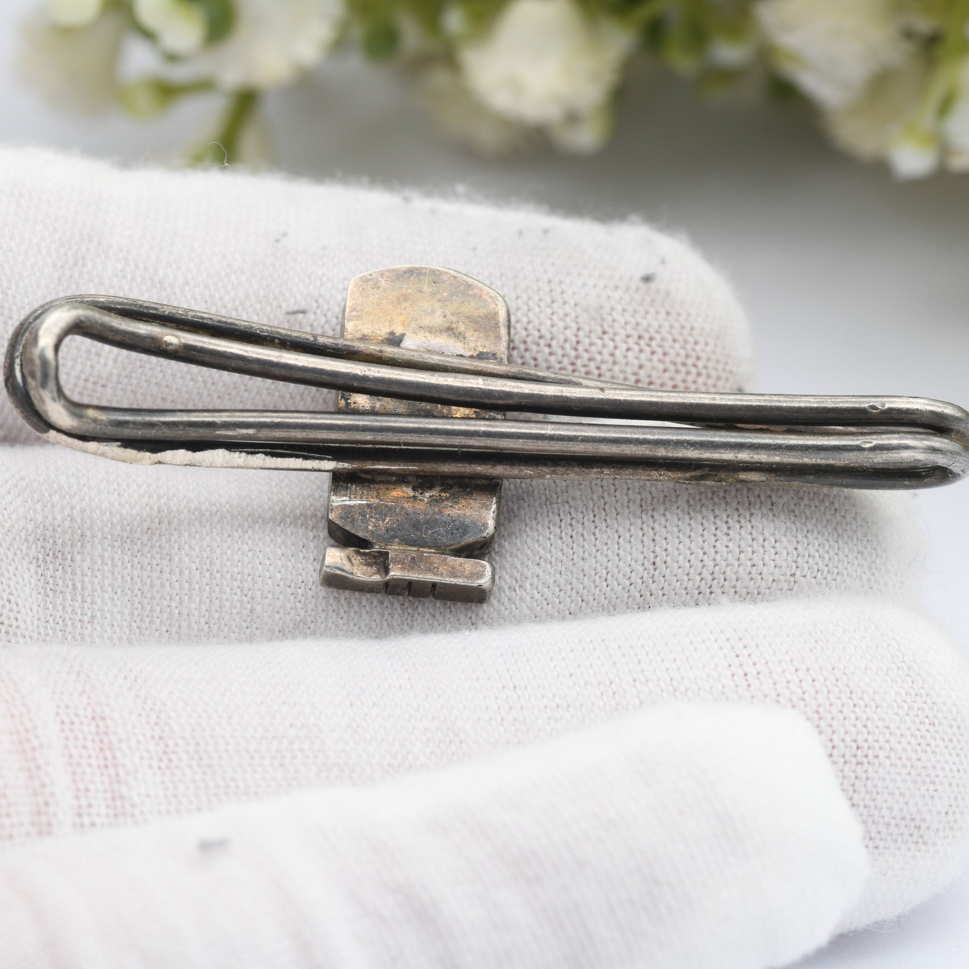 Vintage Egyptian Silver Tie Slide with Queen Nefertiti Pharaoh Head - Mid-Century Egyptian Revival