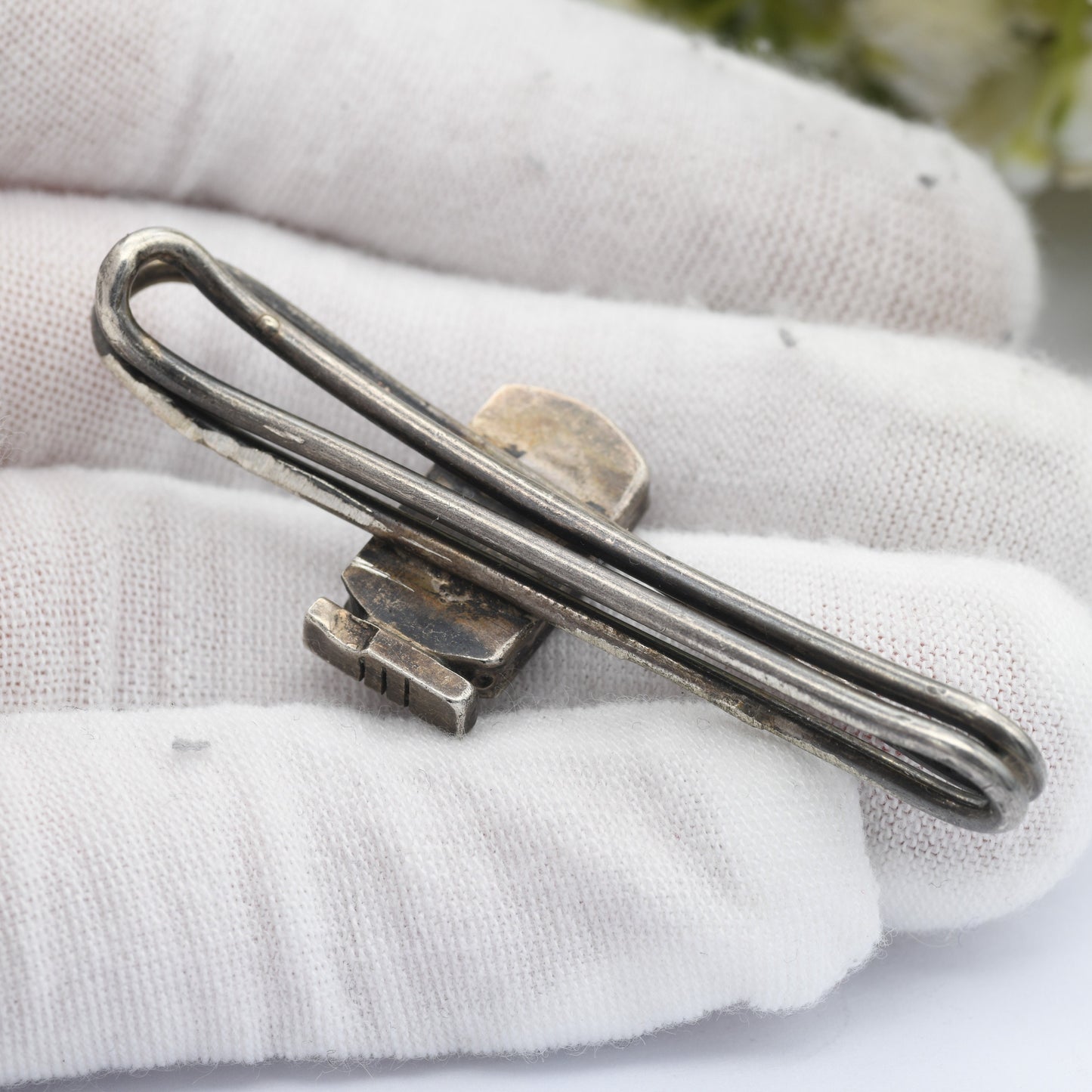 Vintage Egyptian Silver Tie Slide with Queen Nefertiti Pharaoh Head - Mid-Century Egyptian Revival