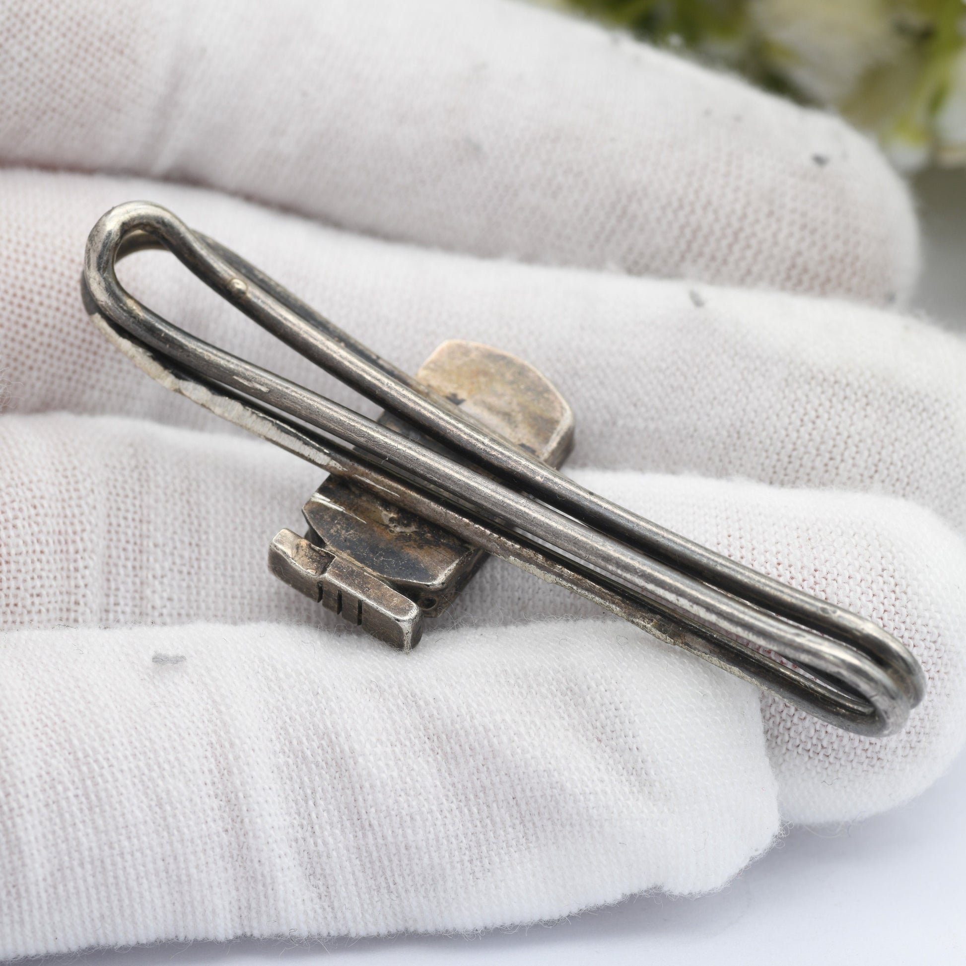 Vintage Egyptian Silver Tie Slide with Queen Nefertiti Pharaoh Head - Mid-Century Egyptian Revival