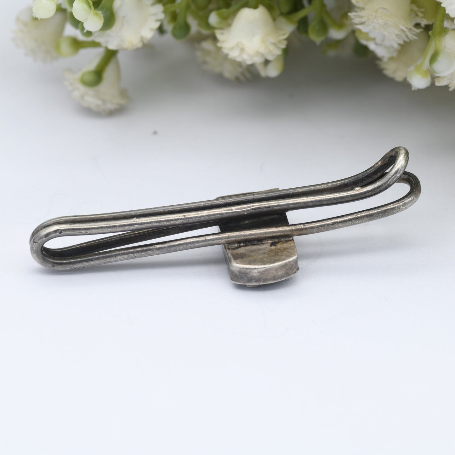 Vintage Egyptian Silver Tie Slide with Queen Nefertiti Pharaoh Head - Mid-Century Egyptian Revival