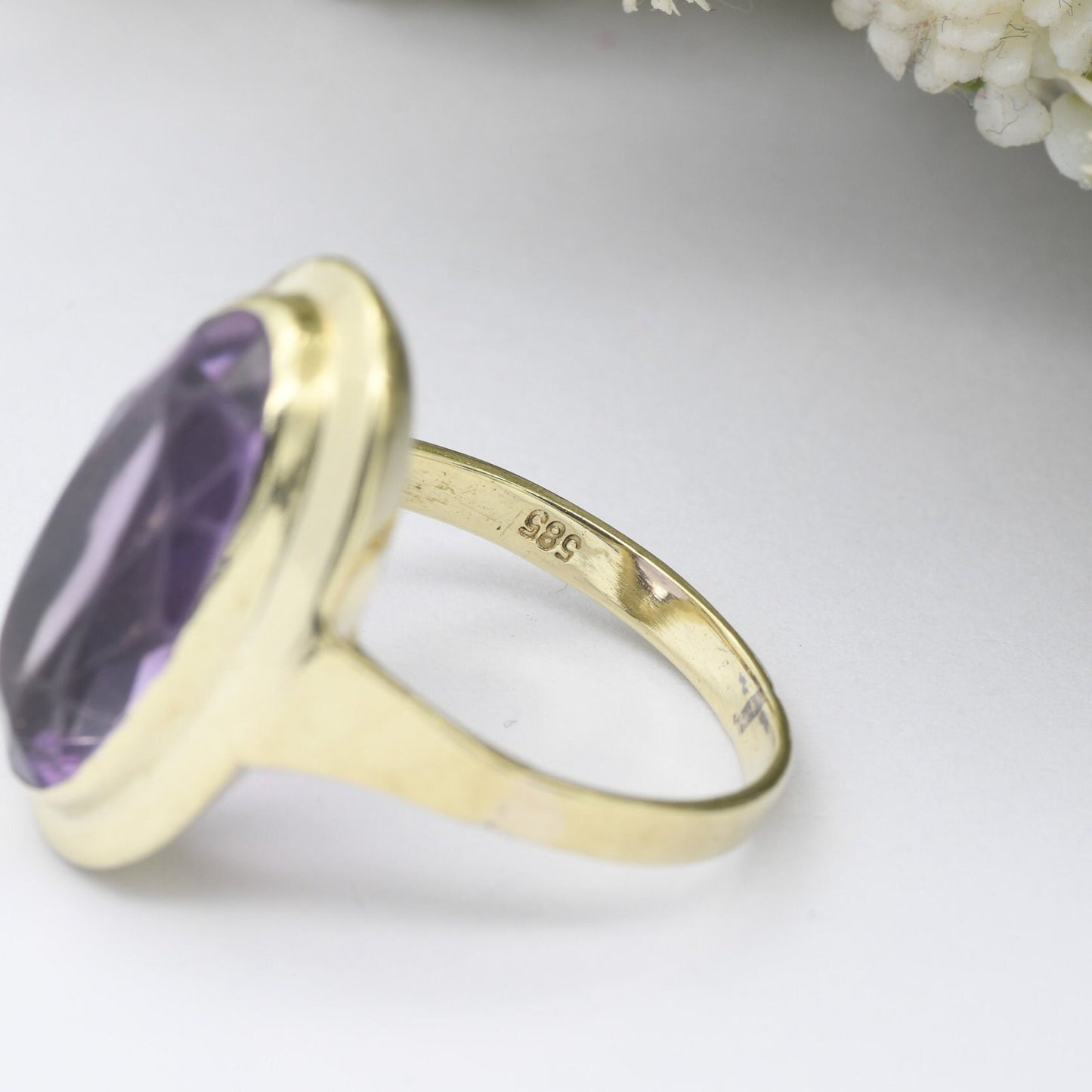 Vintage 14ct Gold Amethyst Ring - Chunky Mid-Century Statement | Large Oval Faceted Gemstone | UK Size - L 1/2 | US Size - 6