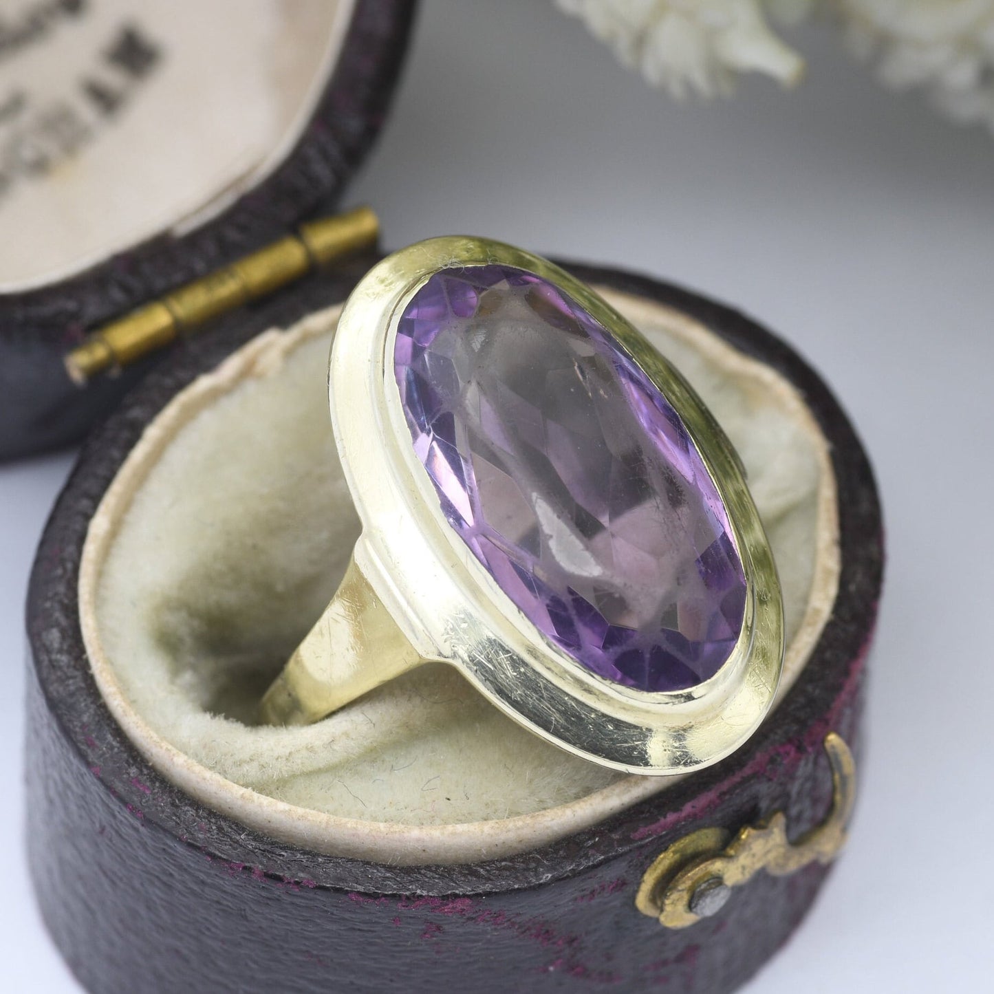 Vintage 14ct Gold Amethyst Ring - Chunky Mid-Century Statement | Large Oval Faceted Gemstone | UK Size - L 1/2 | US Size - 6