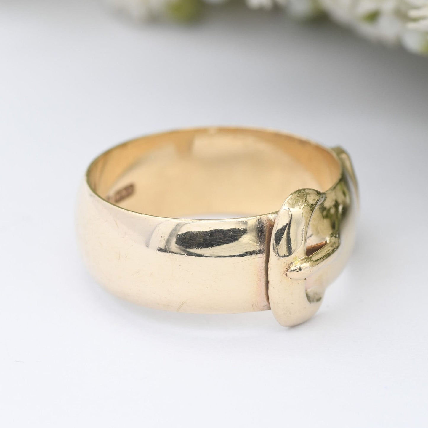 Vintage 9ct Gold Buckle Ring 1977 by Slade and Woolf S&W - Chunky Belt Buckle Band | Victorian Style | UK Size - S 1/2 | US Size - 9 1/4