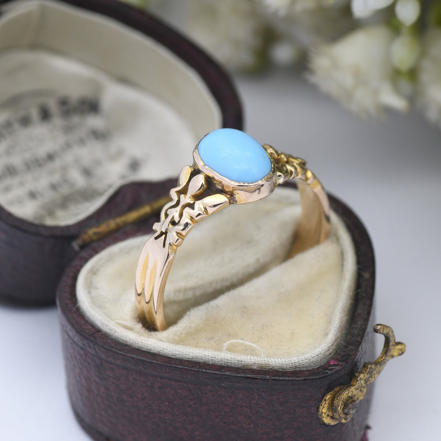 Antique 15ct Gold Ring with Pale Blue Stone - Victorian Gold Jewellery | Bezel Set Cabochon | UK Size - Q | US Size - 8