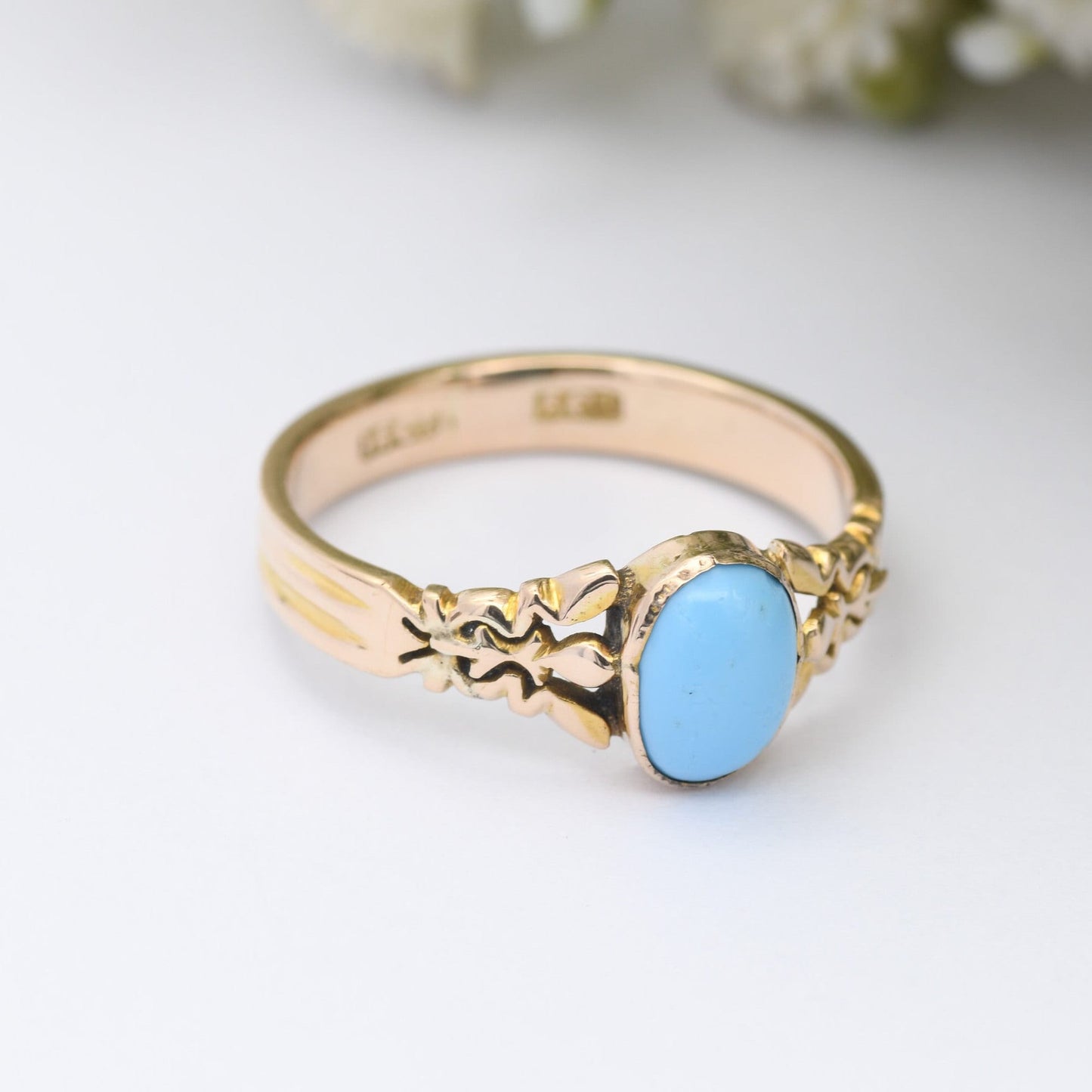 Antique 15ct Gold Ring with Pale Blue Stone - Victorian Gold Jewellery | Bezel Set Cabochon | UK Size - Q | US Size - 8