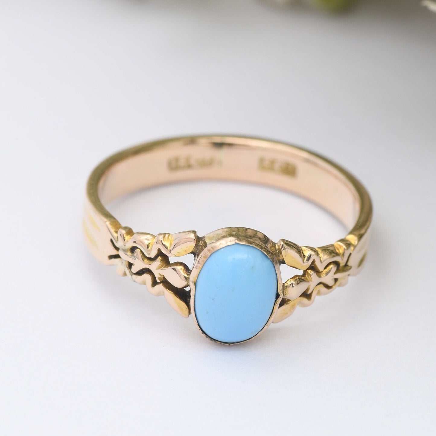 Antique 15ct Gold Ring with Pale Blue Stone - Victorian Gold Jewellery | Bezel Set Cabochon | UK Size - Q | US Size - 8