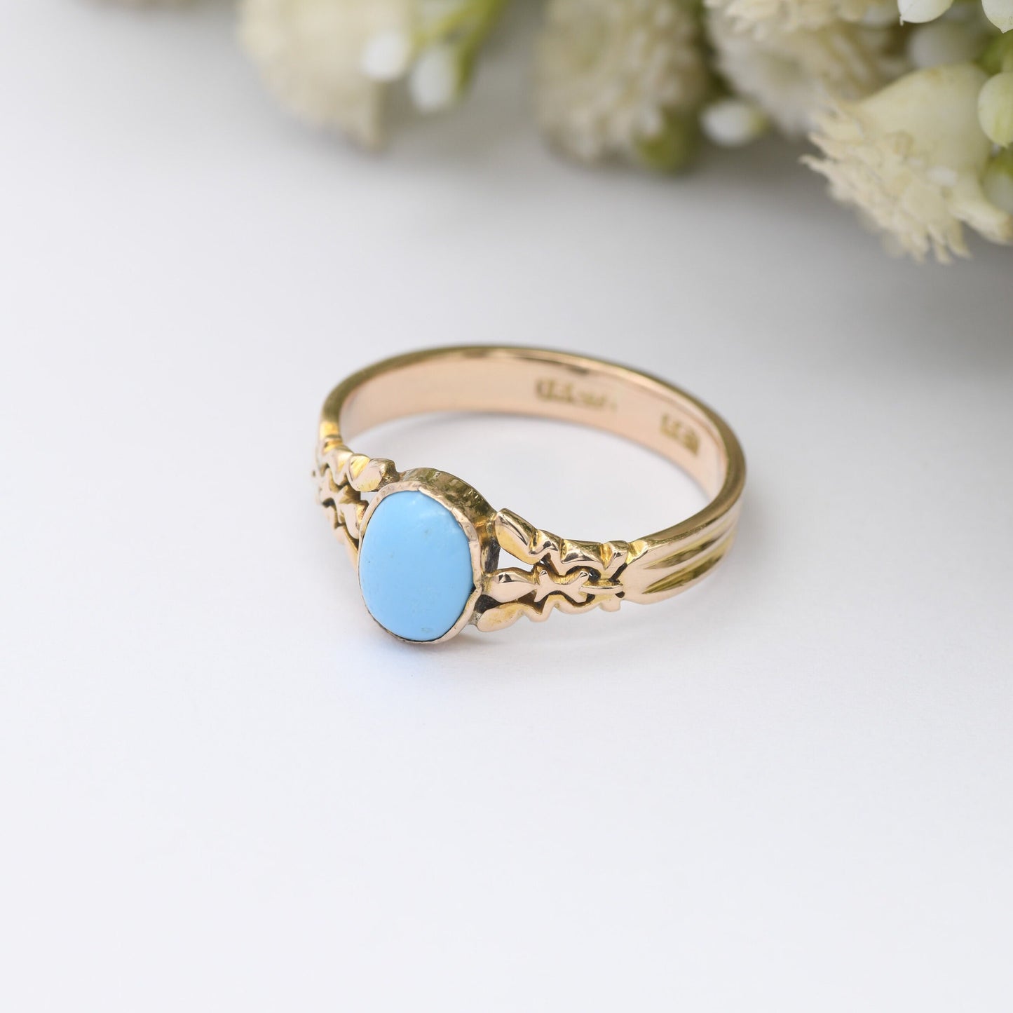 Antique 15ct Gold Ring with Pale Blue Stone - Victorian Gold Jewellery | Bezel Set Cabochon | UK Size - Q | US Size - 8