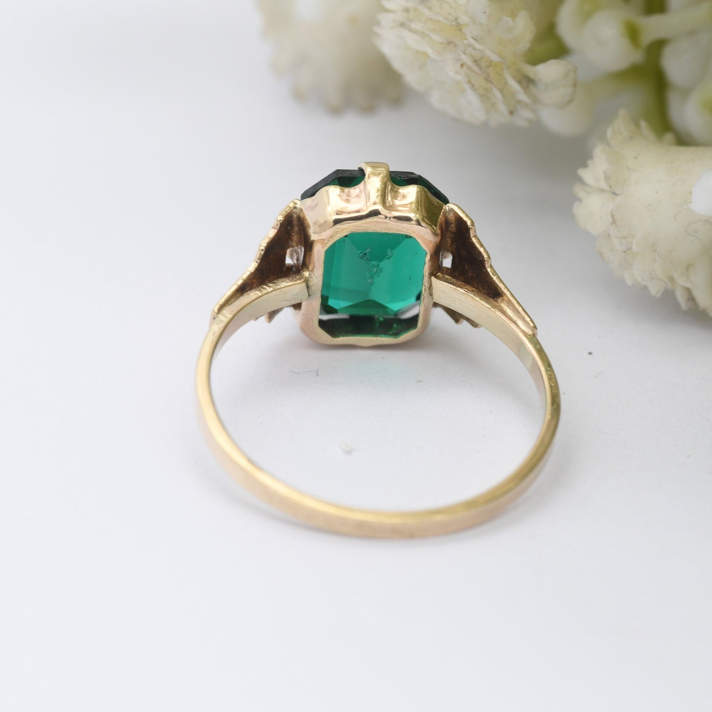 Antique Art Deco 9ct Gold Ring with Green Paste Stone