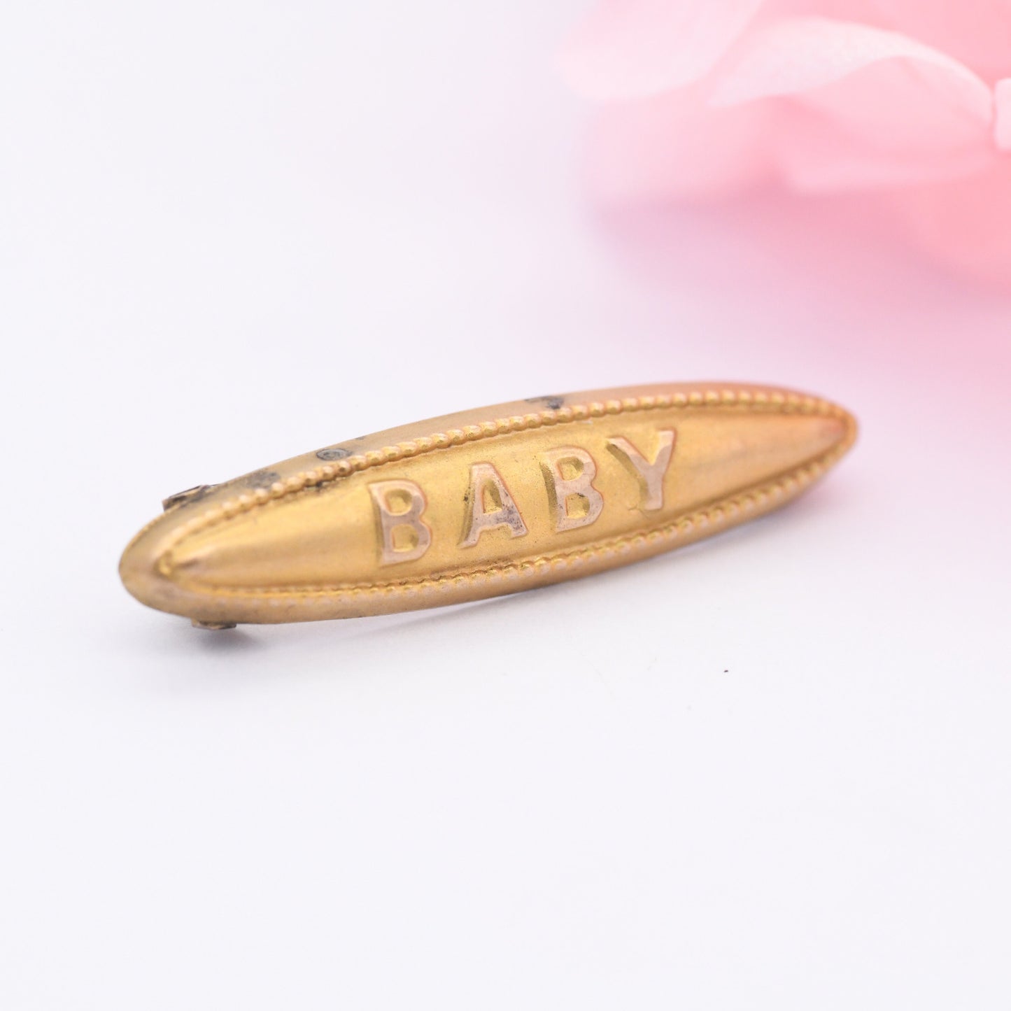 Antique 9ct Gold Baby Brooch - Small Edwardian Gold Word Jewellery