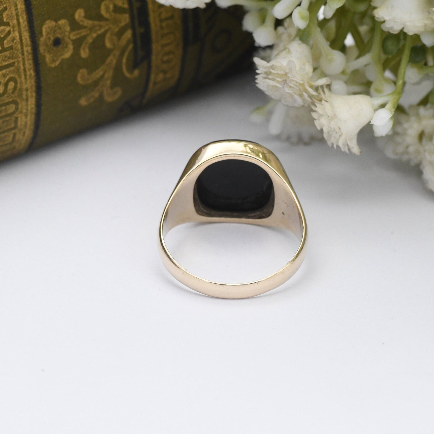 Vintage 9ct Gold Onyx Signet Ring 1970 - Large Chunky Ring | Gift for Boyfriend | UK Size - V 1/2 | US Size - 10 3/4