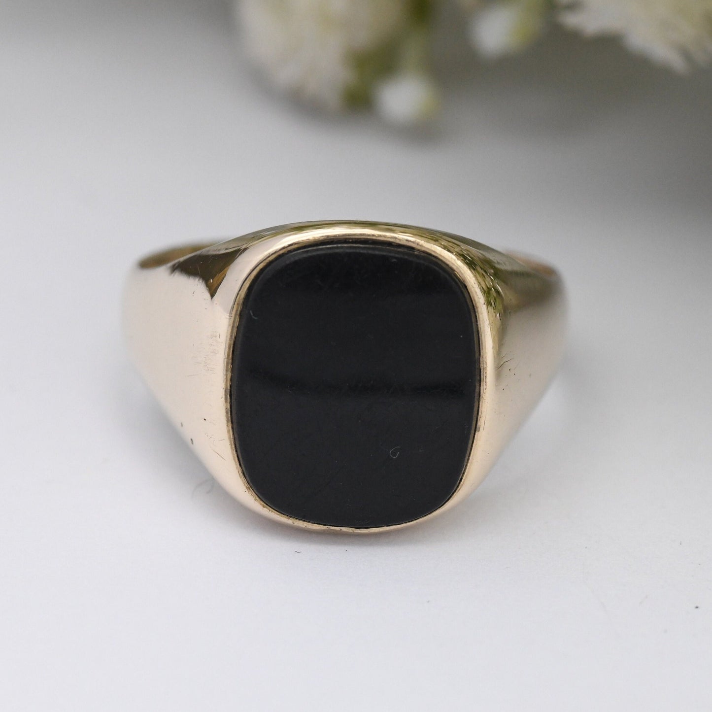 Vintage 9ct Gold Onyx Signet Ring 1970 - Large Chunky Ring | Gift for Boyfriend | UK Size - V 1/2 | US Size - 10 3/4