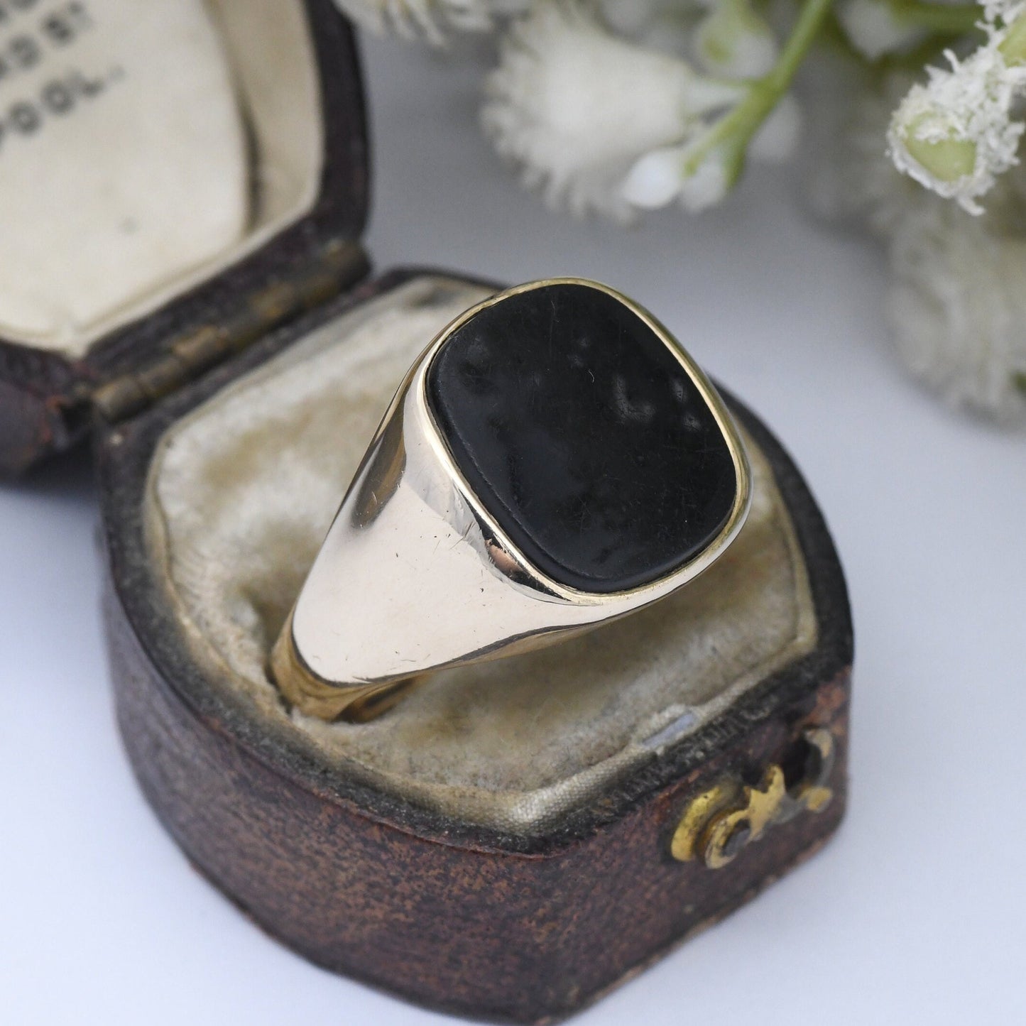 Vintage 9ct Gold Onyx Signet Ring 1970 - Large Chunky Ring | Gift for Boyfriend | UK Size - V 1/2 | US Size - 10 3/4