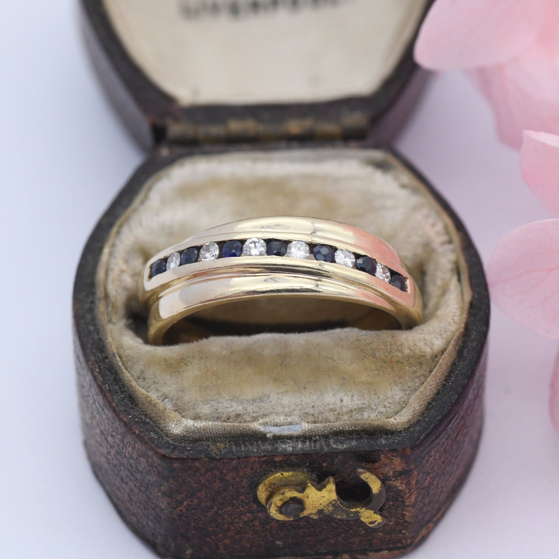 Vintage 9ct Gold Sapphire and Clear Stone Half Eternity Twist Ring - Engagement Wedding Band | UK Size - M 1/2 | US Size - 6 1/2