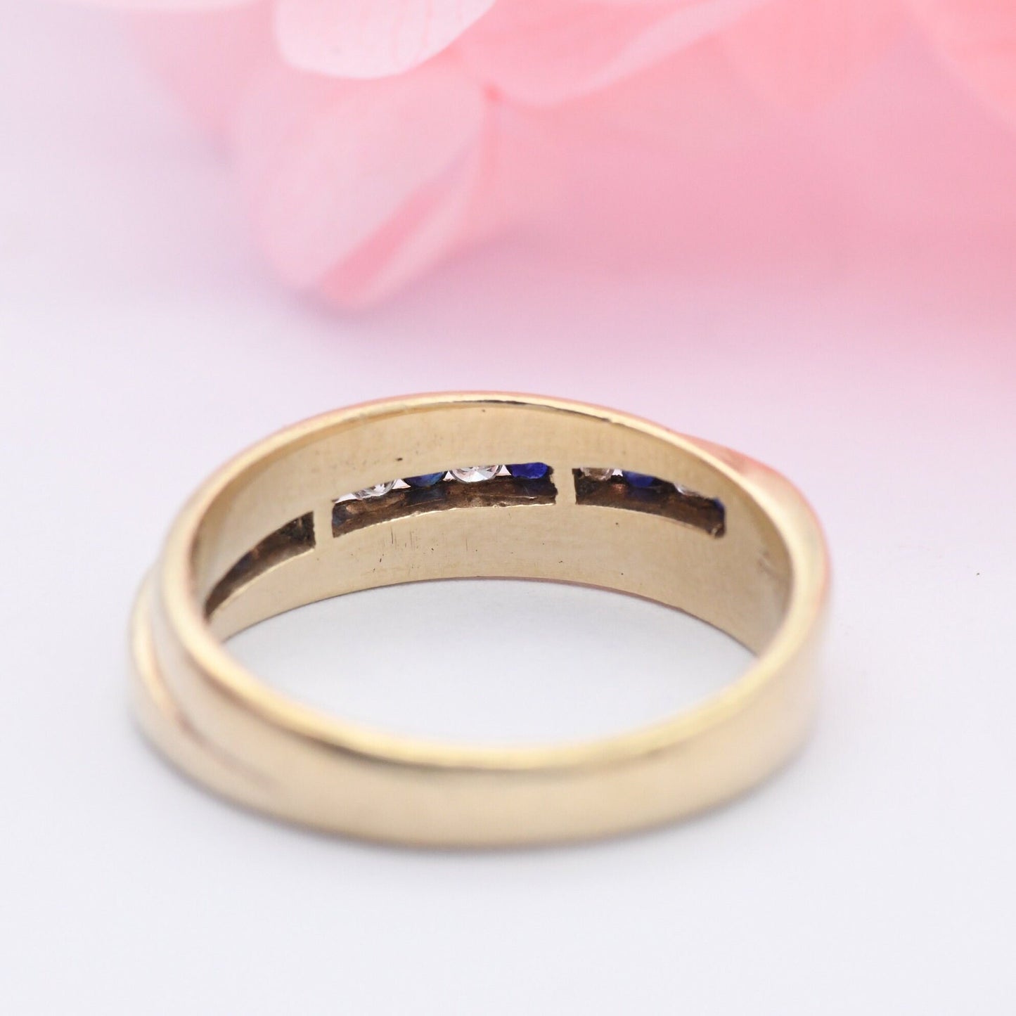 Vintage 9ct Gold Sapphire and Clear Stone Half Eternity Twist Ring - Engagement Wedding Band | UK Size - M 1/2 | US Size - 6 1/2