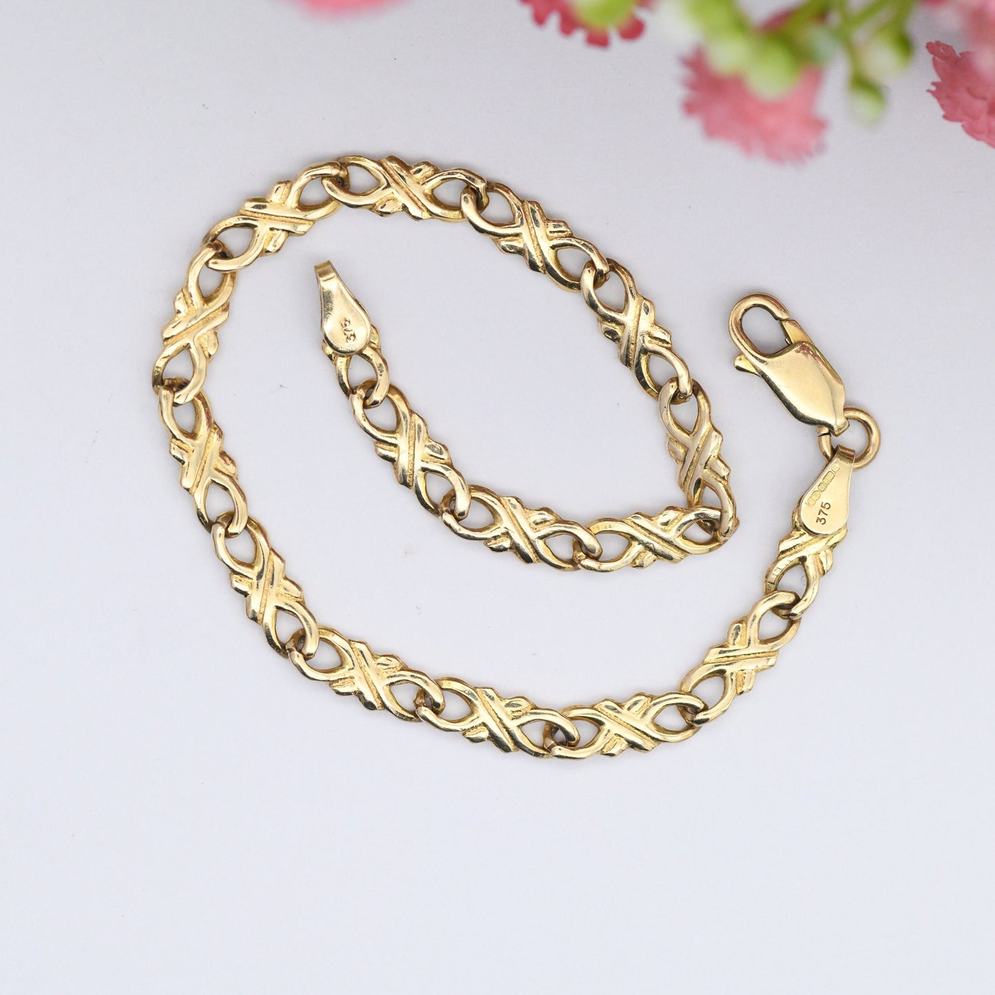 Vintage 9ct Gold Fancy Figure of Eight Link Chain Bracelet 1991 - Symbol 8 | Made in Italy