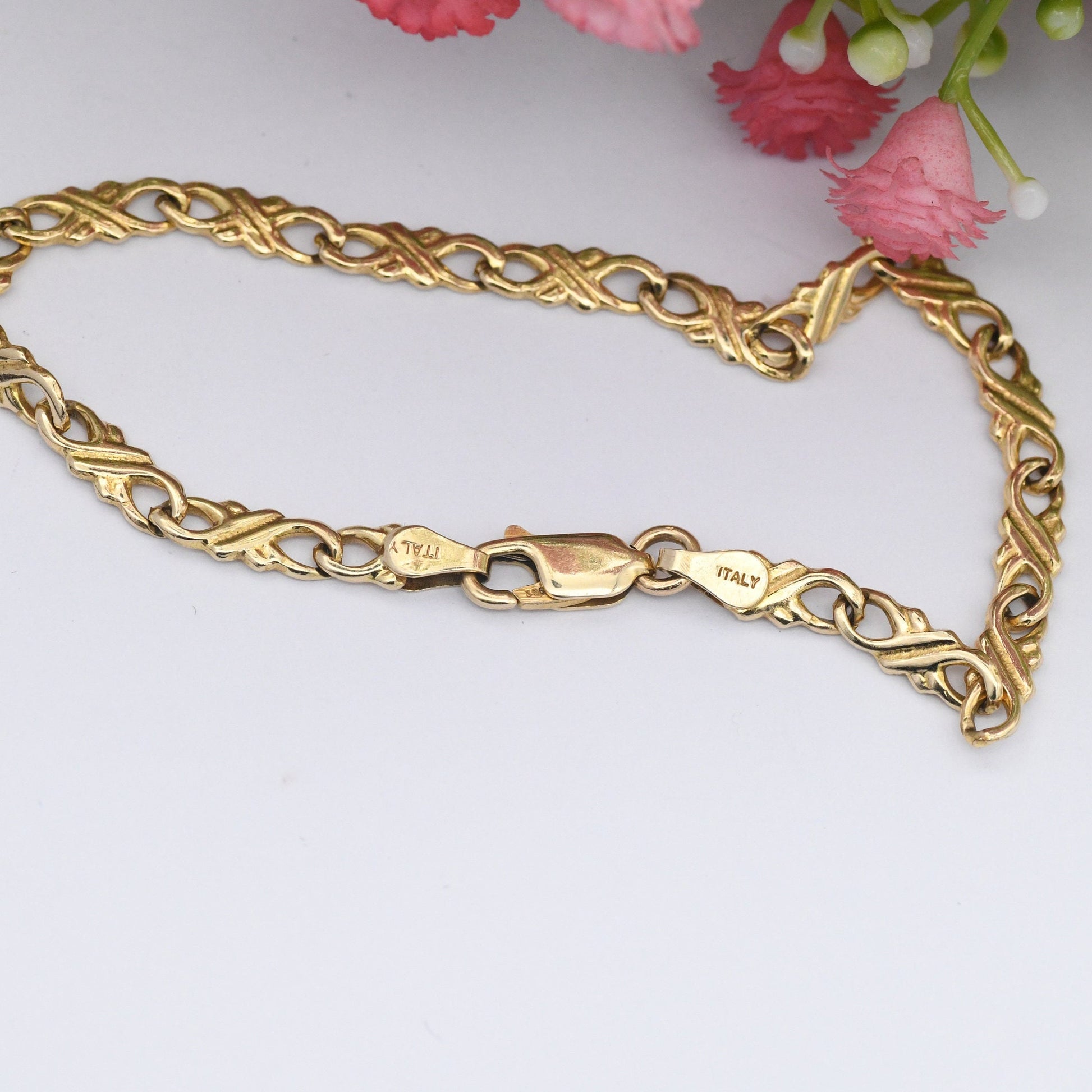 Vintage 9ct Gold Fancy Figure of Eight Link Chain Bracelet 1991 - Symbol 8 | Made in Italy