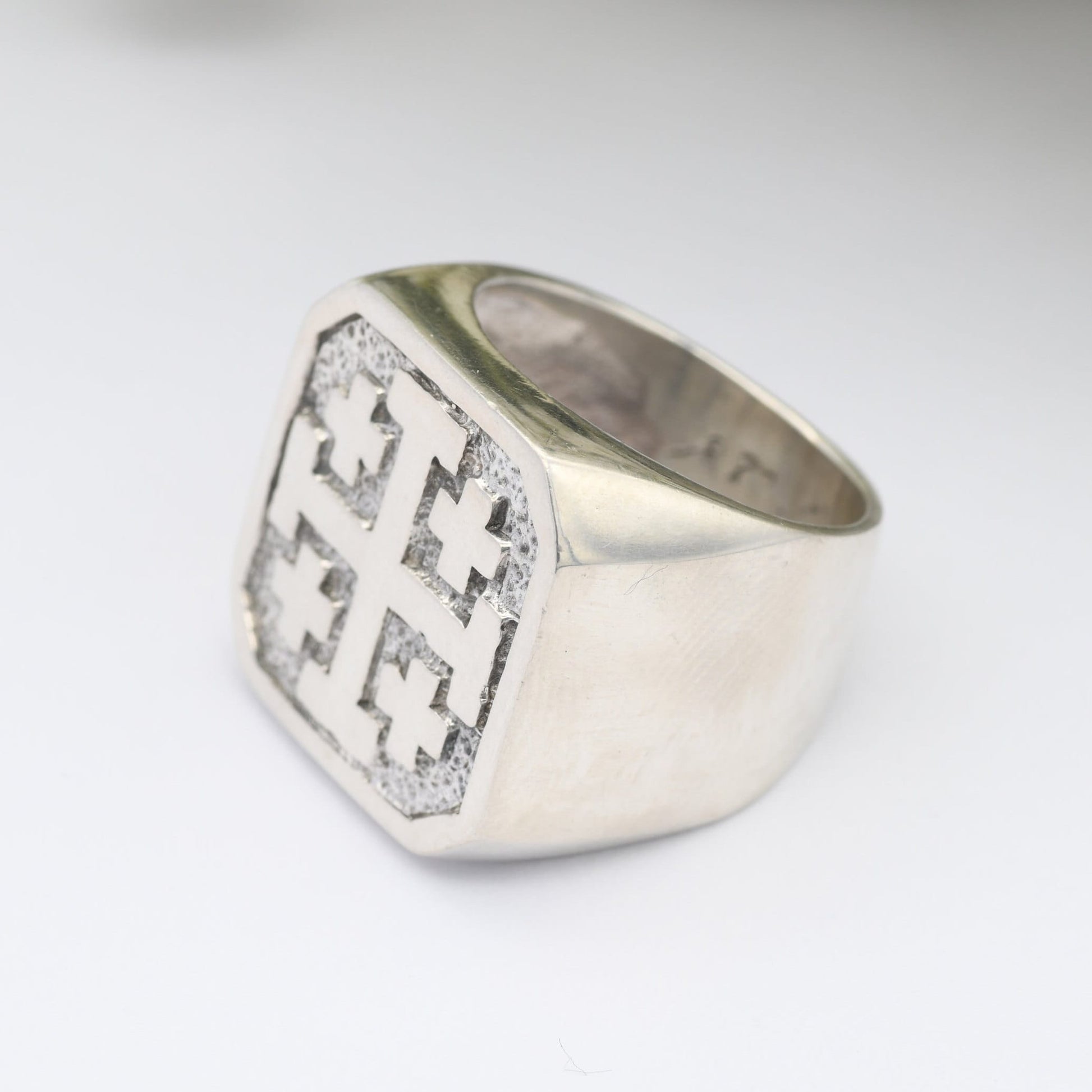 Vintage Sterling Silver Jerusalem Cross Signet Ring