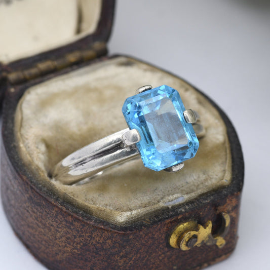 Sterling Silver Blue Stone Square Solitaire Ring