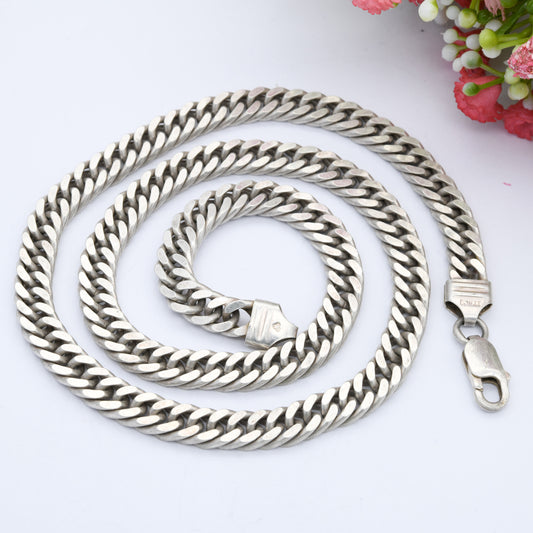 Chunky Sterling Silver Curb Link Chain Necklace - Large Y2K Flat Curb | Heavy Silver Necklace | 20"