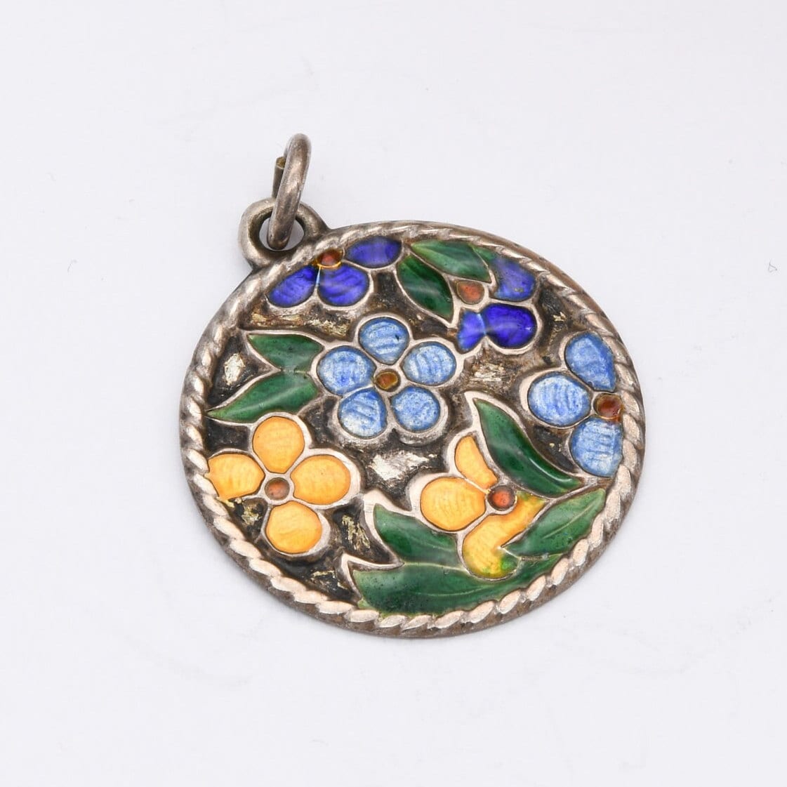 Vintage Sterling Silver Enamel Flower Pendant