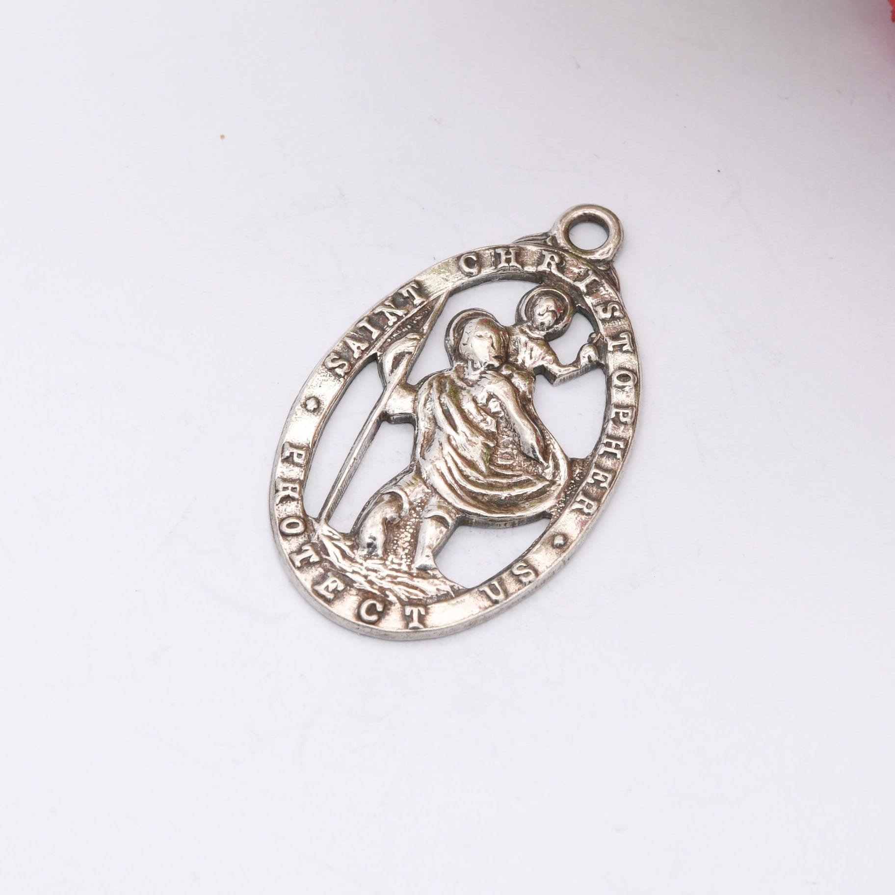 Vintage Sterling Silver St. Christopher Protect Us Charm Pendant