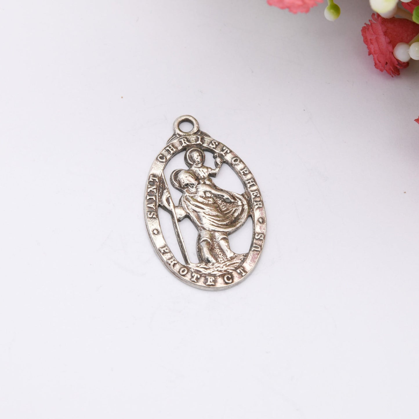 Vintage Sterling Silver St. Christopher Protect Us Charm Pendant