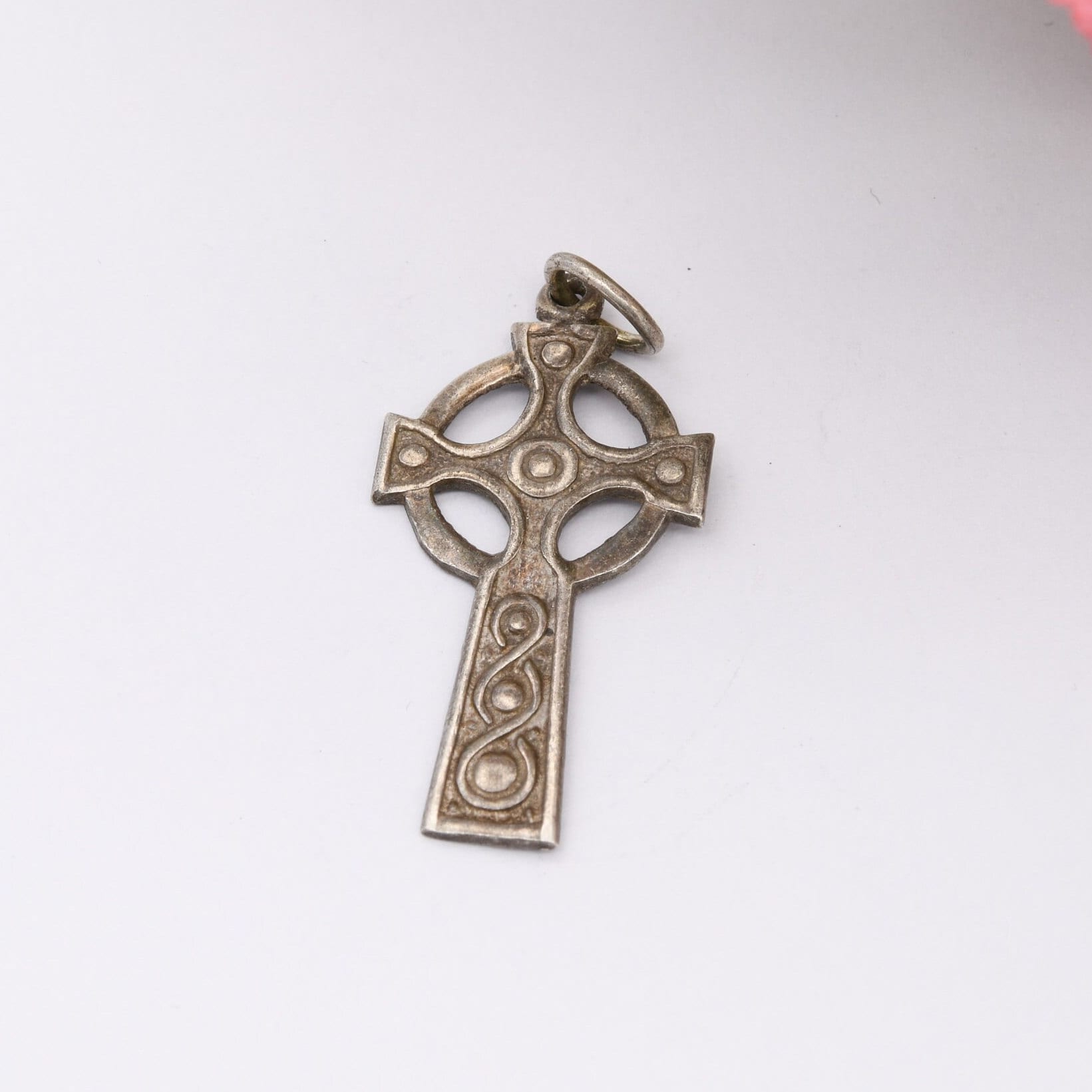 Vintage Sterling Silver Celtic Cross Pendant with Pretty Scrolling Design