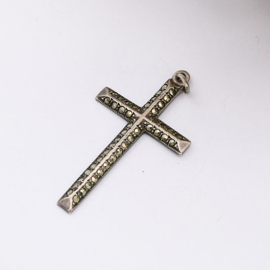 Vintage Sterling Silver Marcasite Cross Pendant