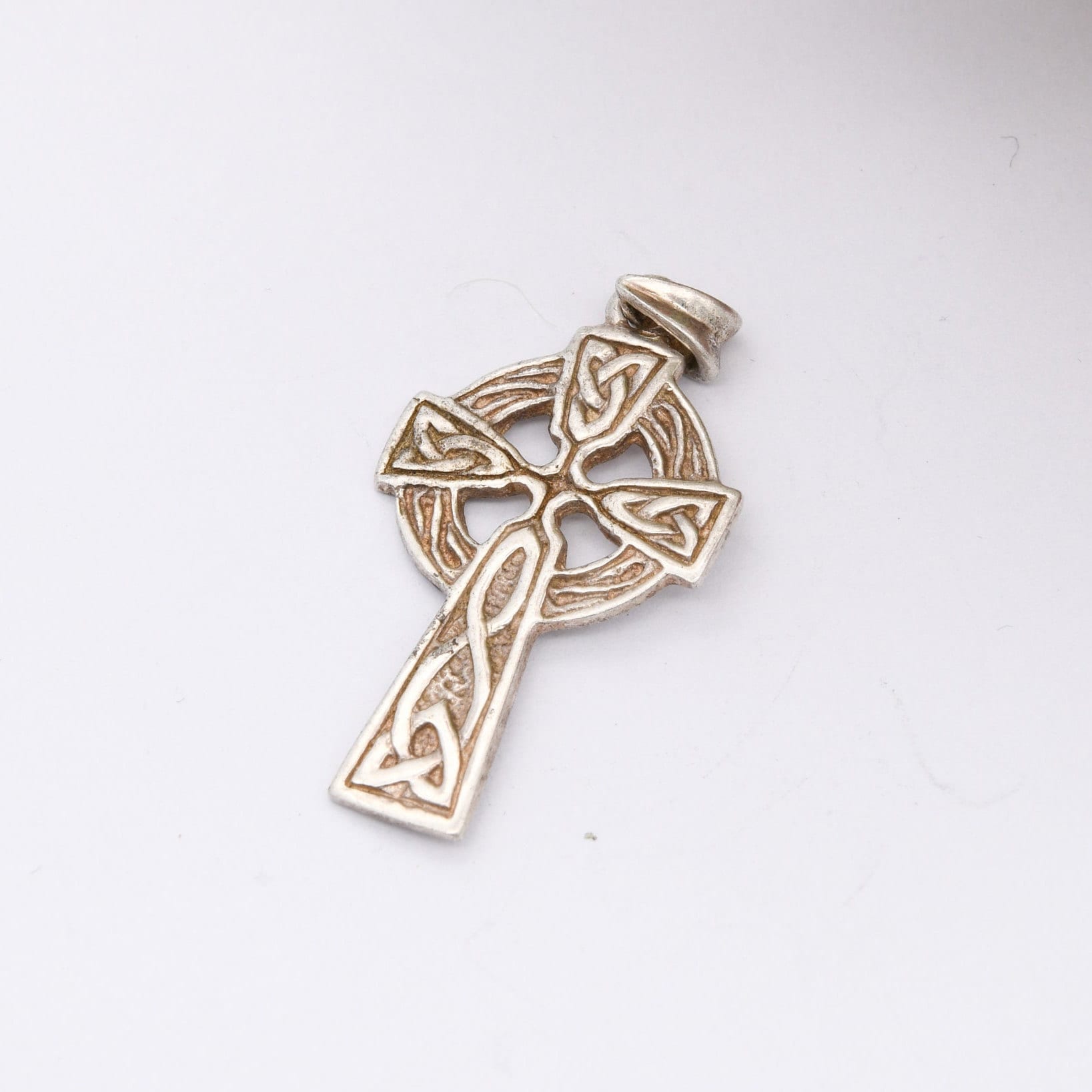 Vintage Sterling Silver Celtic Cross Pendant with Celtic Knot Design