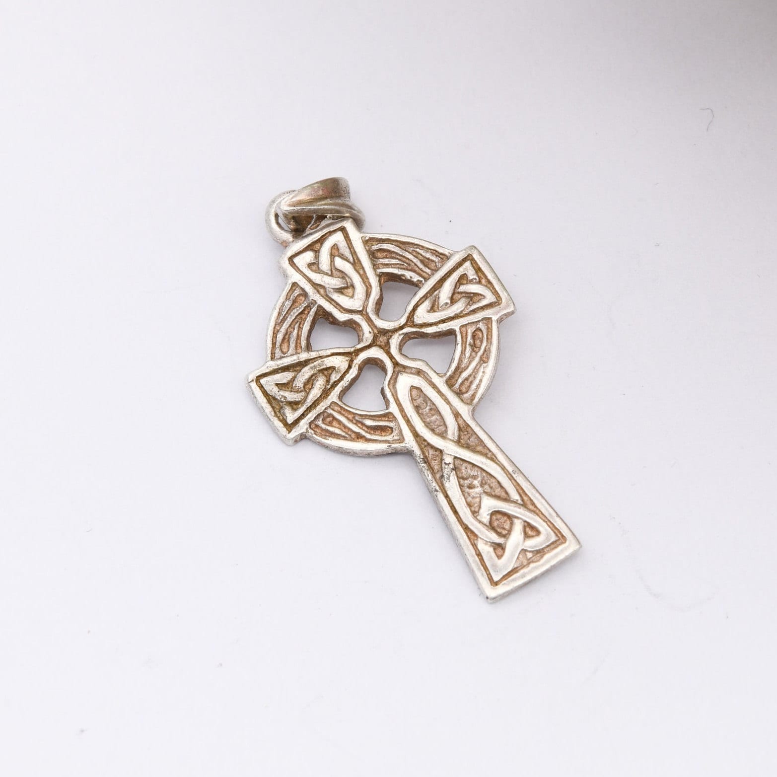 Vintage Sterling Silver Celtic Cross Pendant with Celtic Knot Design