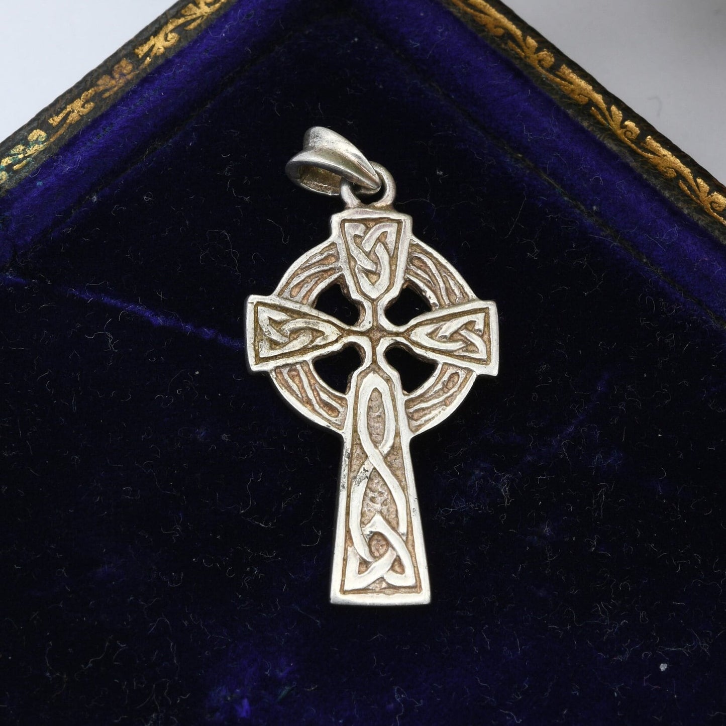 Vintage Sterling Silver Celtic Cross Pendant with Celtic Knot Design