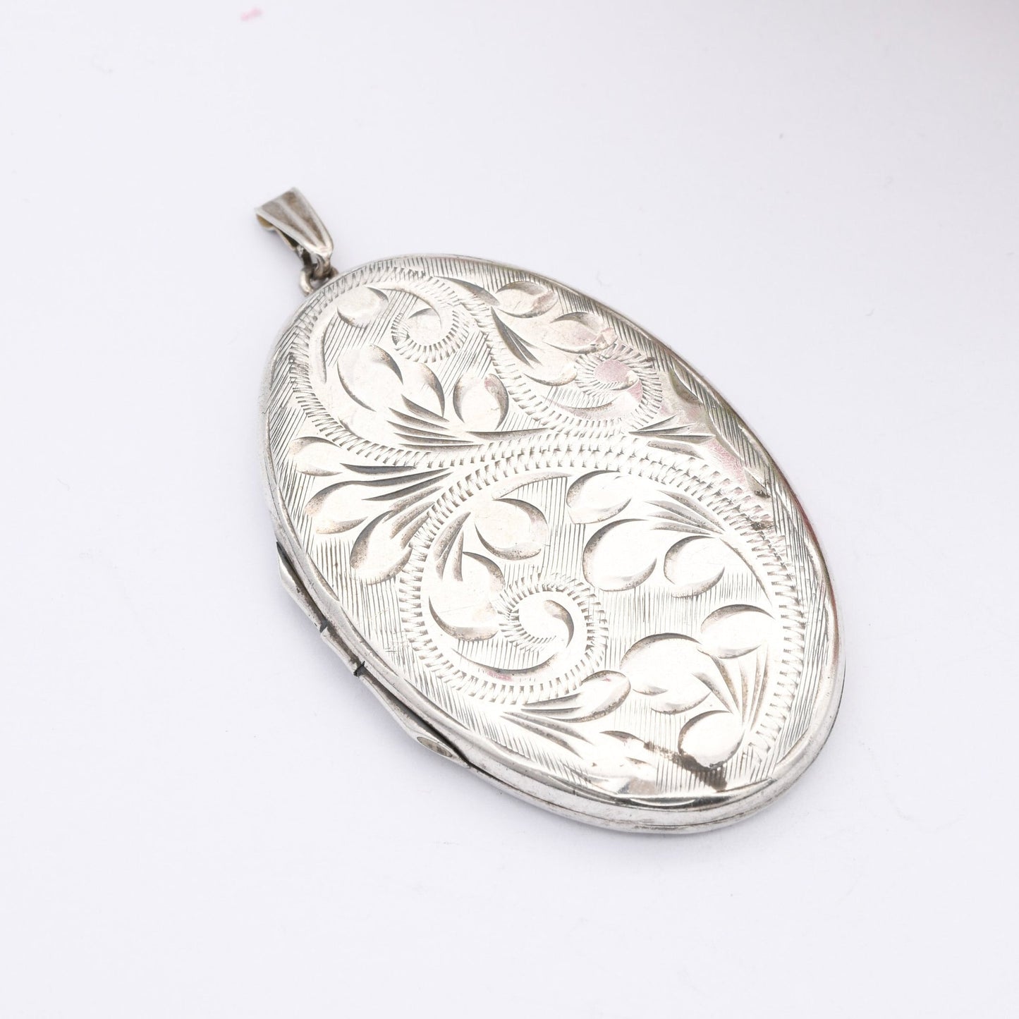 Vintage Sterling Silver Locket Pendant with Engraved Floral Design