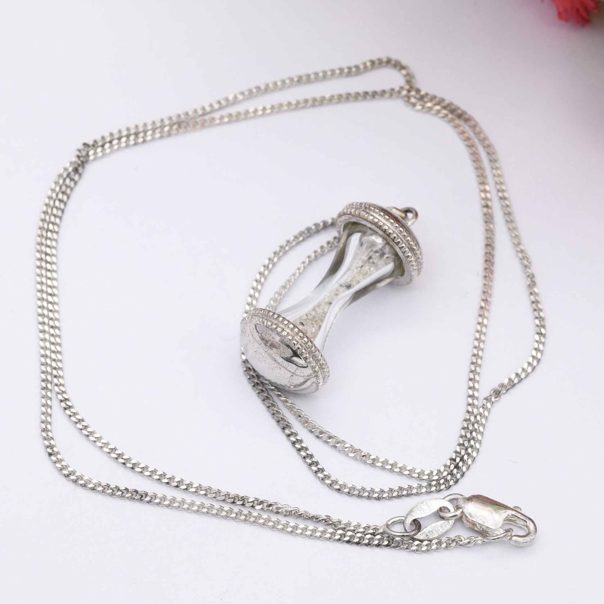 Sterling Silver Hourglass Pendant Necklace on a Trace Chain - Sand Timer | Cute Exam Gift | Time Flies
