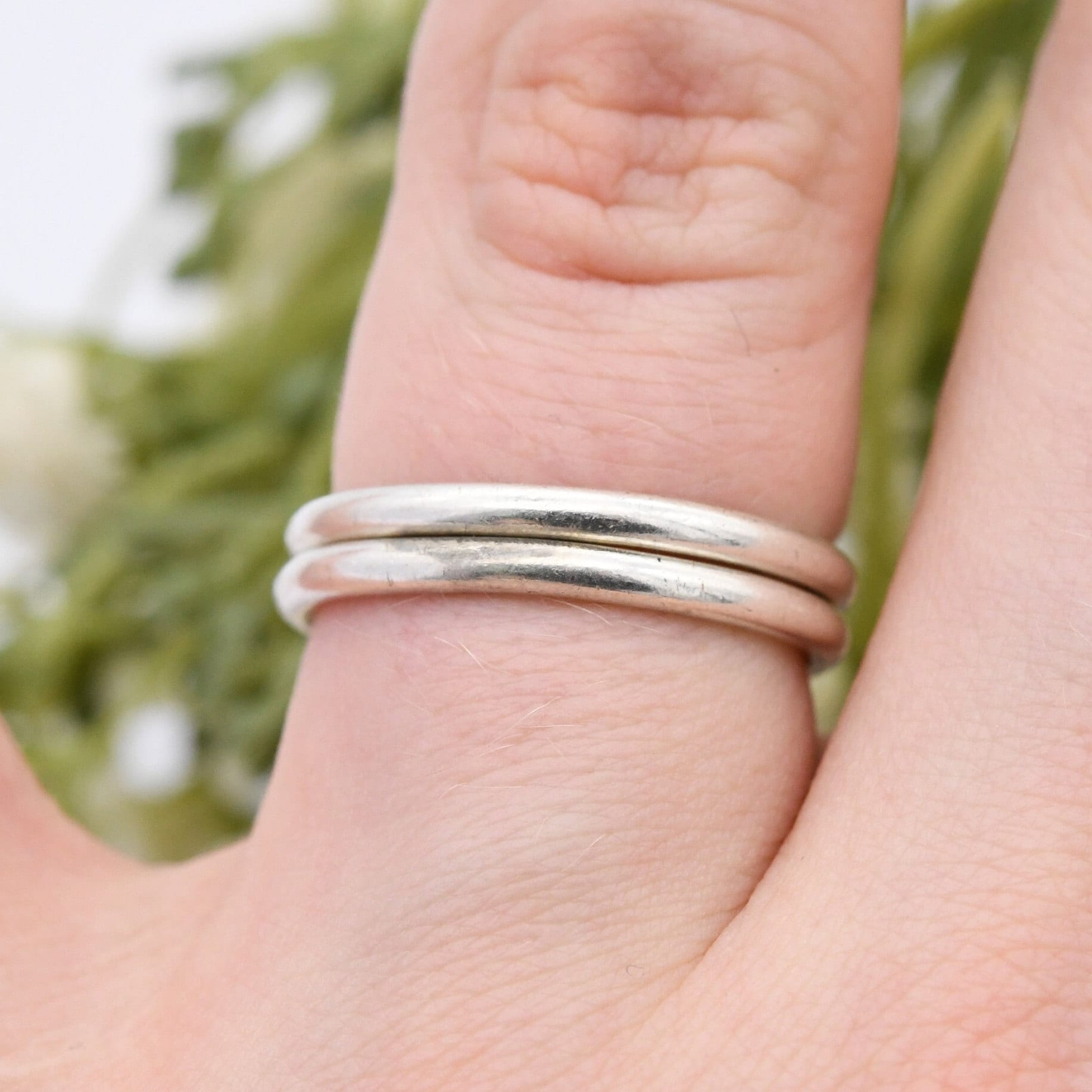 Vintage Silver Stacking Rings Pair - Minimalist Bands | UK Size - P | US Size - 7 3/4