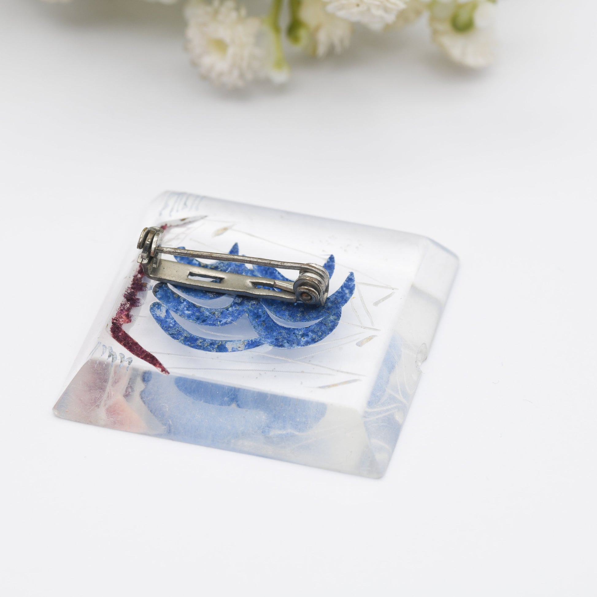 Vintage Lucite Reverse Carved Sailing Ship Brooch - Hand Painted | Early Plastic Costume Jewellery