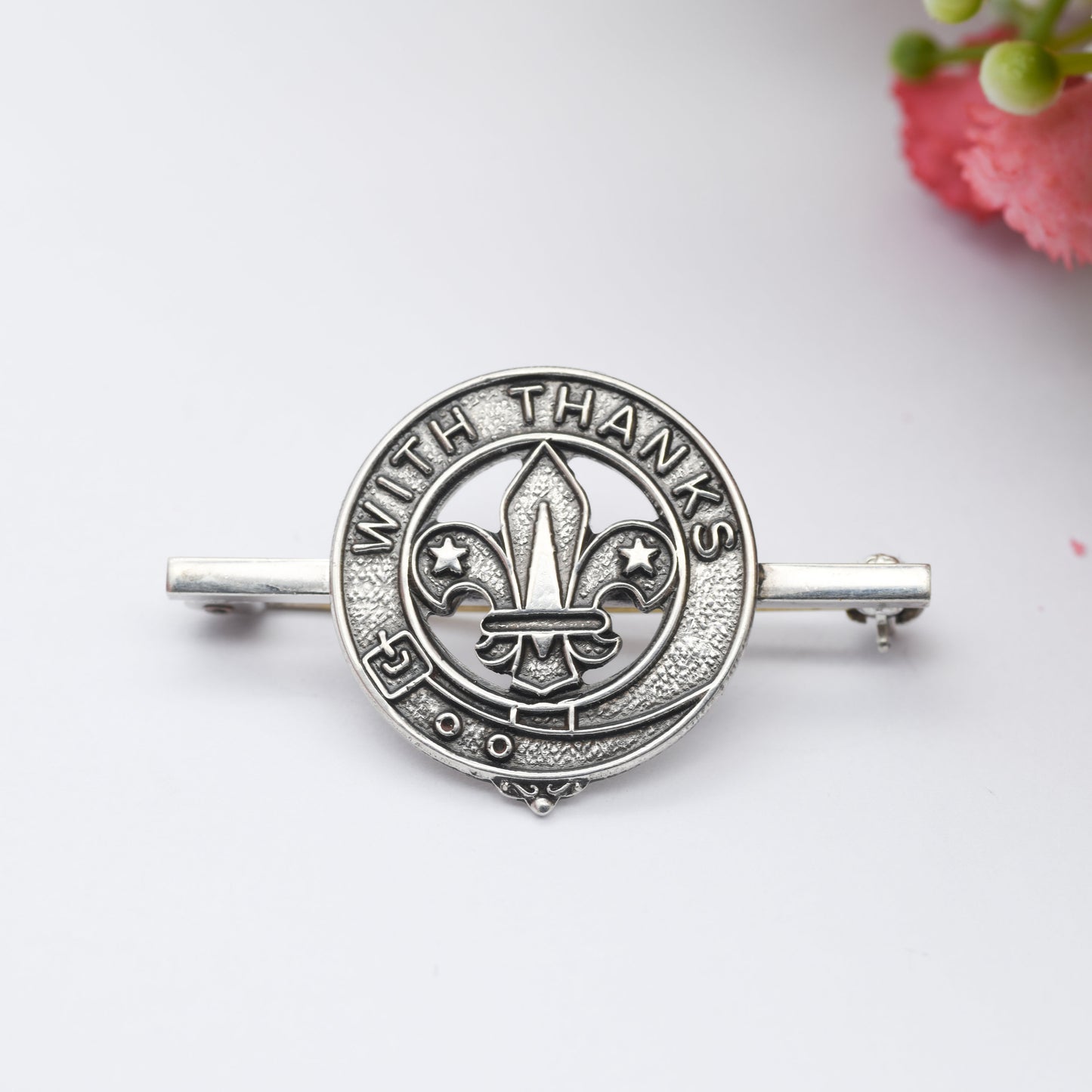 Vintage Sterling Silver Scouts Badge 1984 - Commemorative Bar Brooch | With Thanks