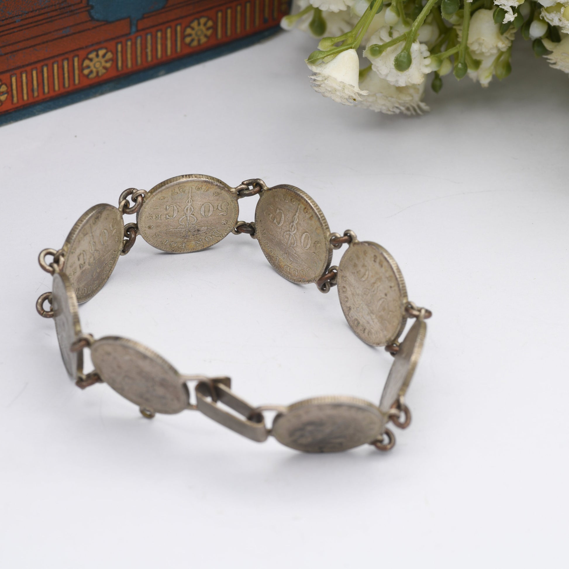 Antique Belgian Coin Bracelet 50 Centimes - 1923 to 1933 | French Text | Dutch Text | Vintage Coin Jewellery