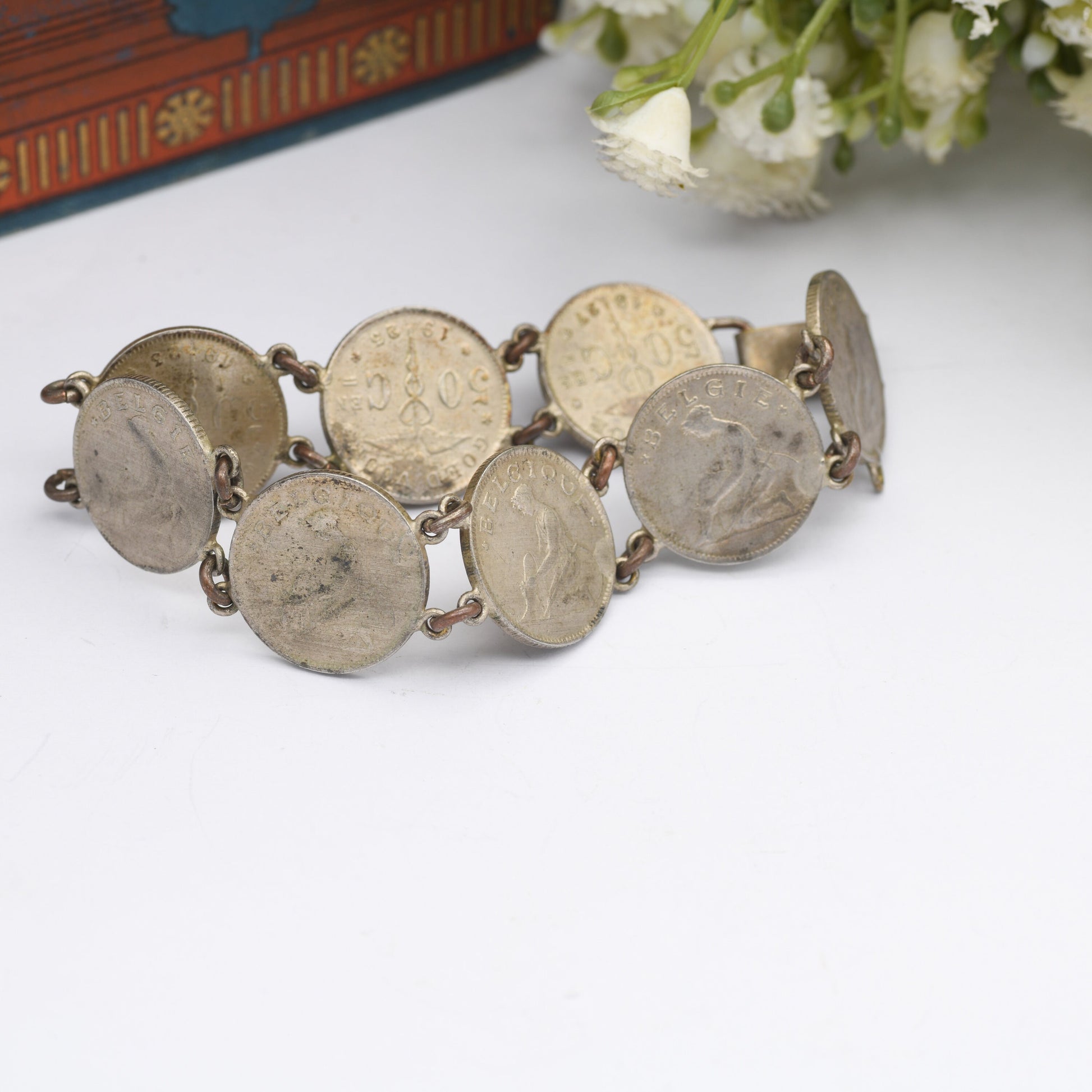 Antique Belgian Coin Bracelet 50 Centimes - 1923 to 1933 | French Text | Dutch Text | Vintage Coin Jewellery