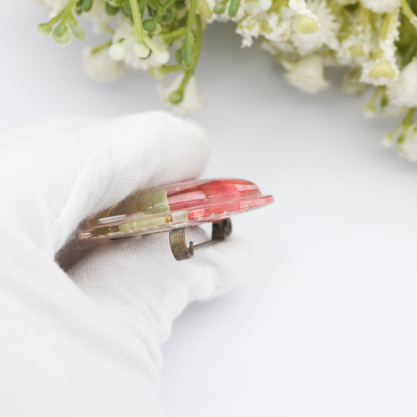 Vintage Lucite Reverse Carved Rose Brooch - Red Flowers | Hand Painted | Early Plastic Costume Jewellery