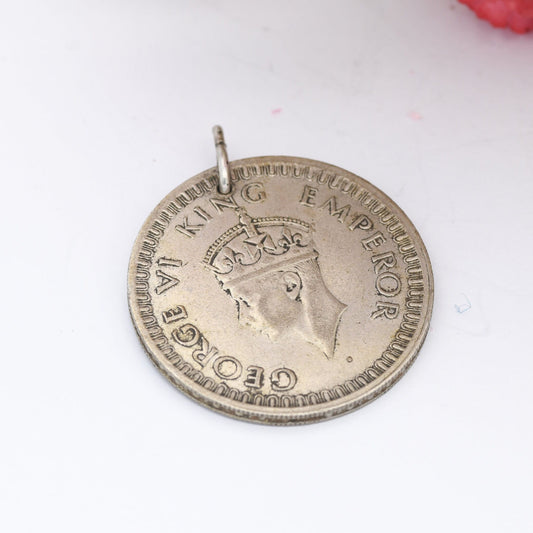 Vintage 1943 Silver George VI Half Rupee India Coin Pendant - British India Coin Jewellery | Pierced Coin